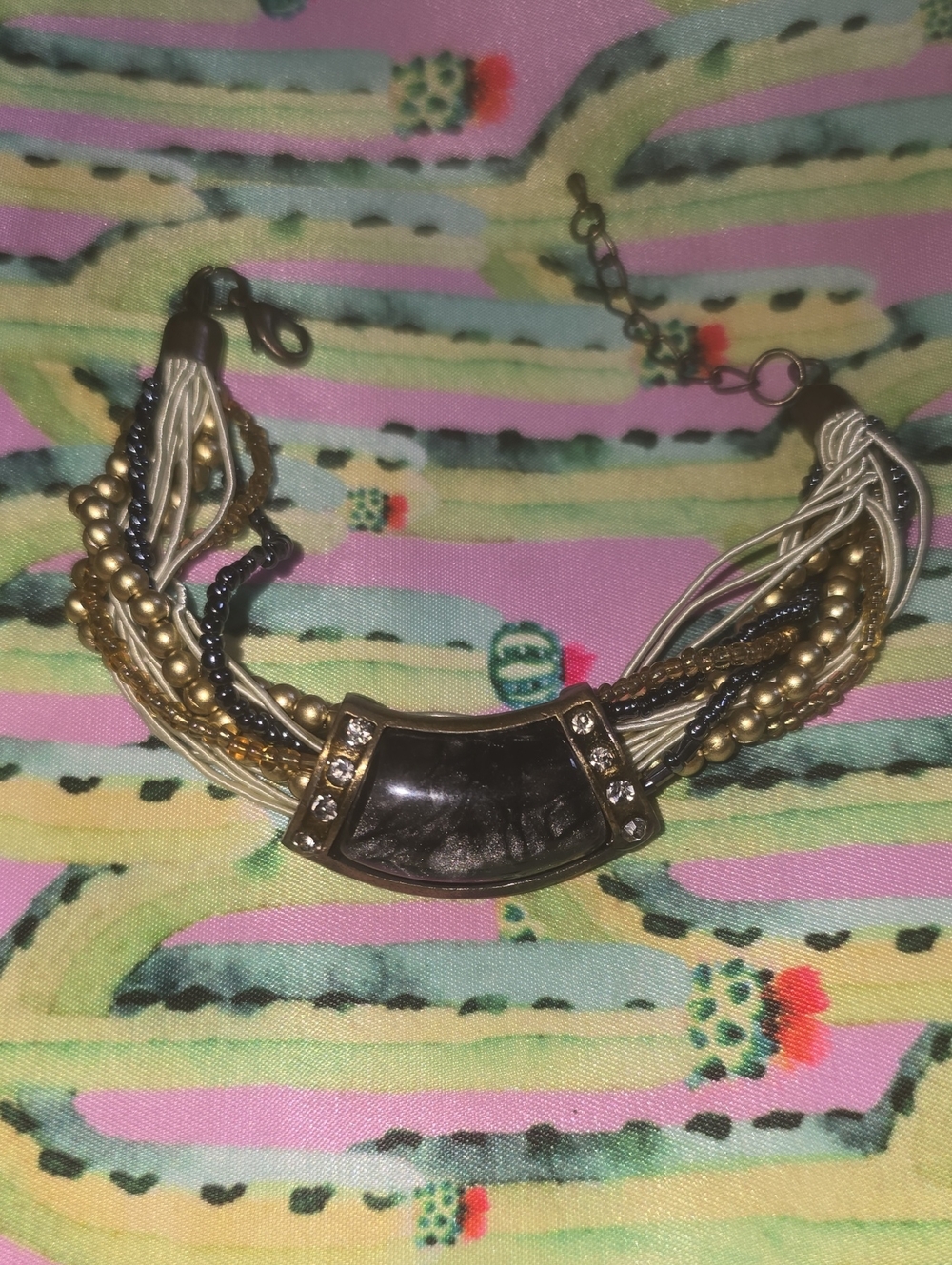 Multi-Strand Gold and Black Statement Bracelet